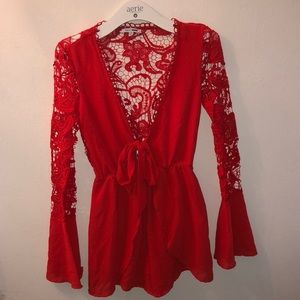 Lace Bell-Sleeve Romper